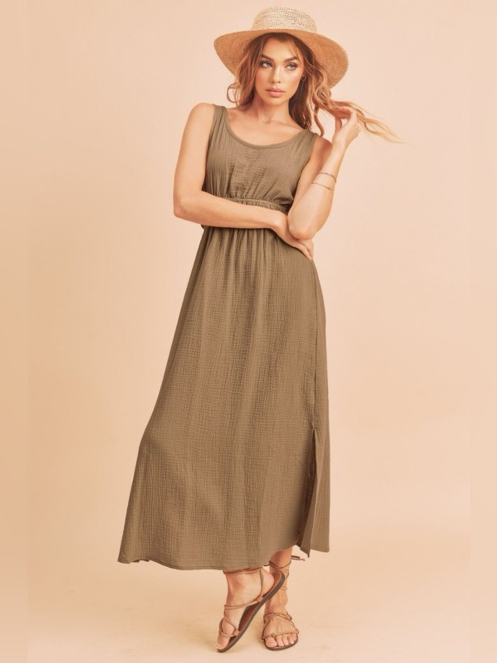 Aemi + Co Side Slit Round Neck Sleeveless Tank Dress